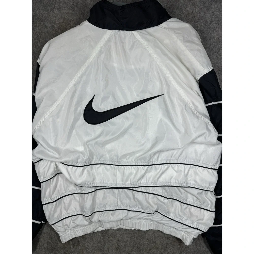 Vintage Nike Windbreaker Jacket Womens XL 16-18 White Black Big Swoosh Y2K